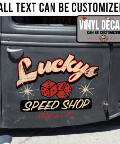 Personalized Lucky Speed Shop With Dice Sticker 11291