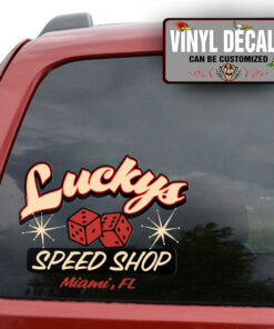 Personalized Lucky Speed Shop With Dice Sticker 11291
