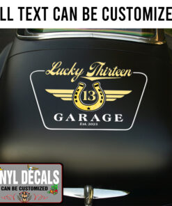 Personalized Lucky Thirteen Lettering Vinyl Sticker 10770