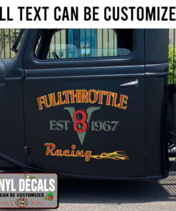 Personalized V8 Racing Flaming Sticker 11896