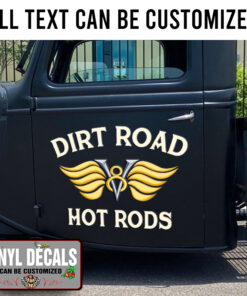 Personalized V8 Wing Hot Rod Lettering Vinyl Sticker 10408