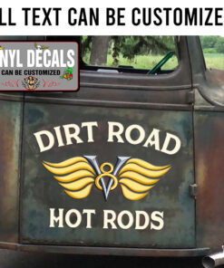 Personalized V8 Wing Hot Rod Lettering Vinyl Sticker 10408