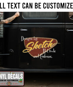 Personalized Vintage Patina Look Hot Rod Lettering Sticker 11749