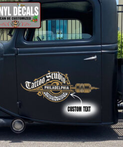 Personalized Vintage Tattoo And Floral Lettering Vinyl Sticker 10380