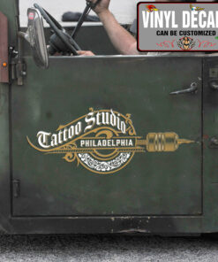 Personalized Vintage Tattoo And Floral Lettering Vinyl Sticker 10380