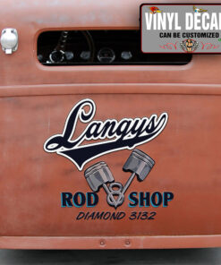 Personalized Vintage V8 And Piston Hot Rod Lettering Vinyl Sticker 10794