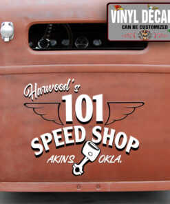 Personalized Wing And Piston Lettering Vinyl Sticker 10332