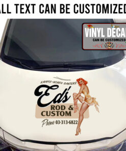 Personalized Pin Up Girl Rod And Custom Lettering Vinyl Sticker 10713