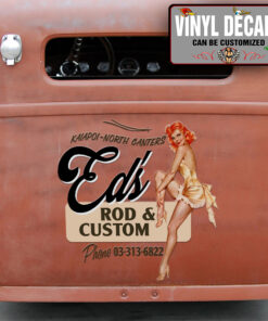 Personalized Pin Up Girl Rod And Custom Lettering Vinyl Sticker 10713