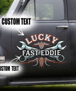 Personalized Pinstripe Garage Hot Rod Wrench Vinyl Sticker 09765