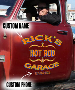 Personalized Pinstripe Hot Rod Garage Vinyl Sticker 10694
