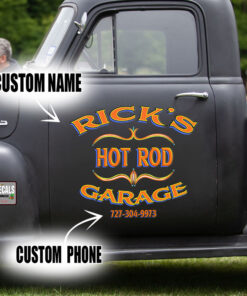Personalized Pinstripe Hot Rod Garage Vinyl Sticker 10694