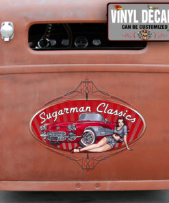 Personalized Pinup Girl And Classic Car Lettering Vinyl Sticker 10809