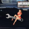 Personalized Pinup Girl And Wrench Lettering Vinyl Sticker 10868