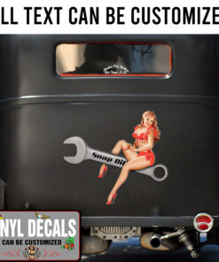Personalized Pinup Girl And Wrench Lettering Vinyl Sticker 10868