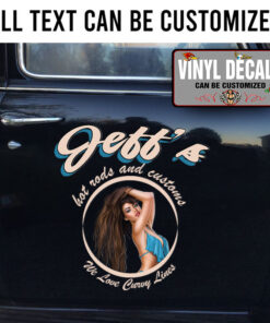 Personalized Pinup Girl Hot Rod Custom Lettering Vinyl Sticker 10574