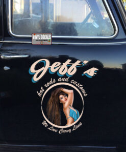 Personalized Pinup Girl Hot Rod Custom Lettering Vinyl Sticker 10574