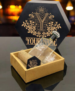 Alternative view of CUSTOM NAME – WHISKEY SET (Wooden box + Decanter + 4 Glasses + 4 Coasters) W1