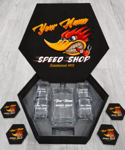 Alternative view of Hot Rod Garage Speed Shop Old School Mr Horsepower Personalized Whiskey Decanter Set