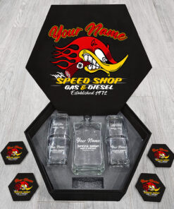 Alternative view of Hot Rod Mr. Horsepower Woodpecker Personalized Whiskey Decanter Set