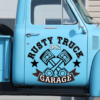 Personalized Rusty Truck Garage Sticker - Crossing Piston Lettering (1982)