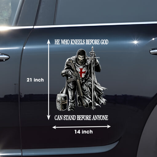 Knight Templar Car Decal, He Who Kneels Christian Sticker for Car Window; Laptop