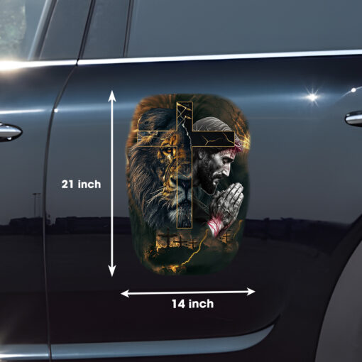 Lion of Judah & Jesus Cross Decal, Durable Christian Vinyl Sticker for Car, Window & Laptop