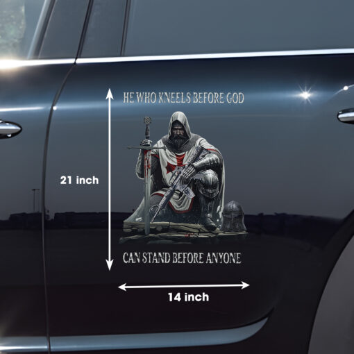 Templar Knight Christian Car Decal, He Who Kneels Waterproof Sticker for Car, Truck & Laptop