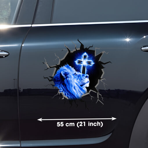 Jesus Lion 3D Car Decal, Broken Glass Effect Christian Sticker for SUV, Truck & Window