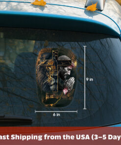 Jesus Cross and Lion of Judah Vinyl Decal - Christian Car Decals, Truck Stickers & Religious Faith Car Stickers - Durable Weatherproof Prayer