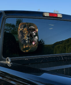 Jesus Cross and Lion of Judah Vinyl Decal - Christian Car Decals, Truck Stickers & Religious Faith Car Stickers - Durable Weatherproof Prayer