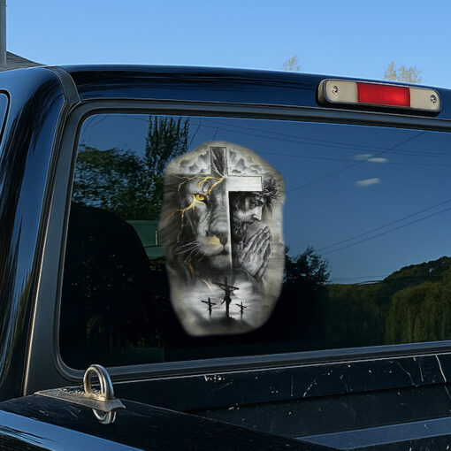 Jesus Cross Lion of Judah Transparent Decal - Jesus Stickers, Christian Stickers & Car Decals - Faith God Prayer Vinyl for Car, Truck, Window