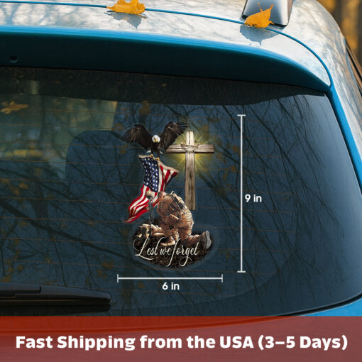 Veteran American Flag Car Window Decal - Eagle and Jesus Cross Design, Christian Stickers, Jesus Stickers & Car Decals for Veterans