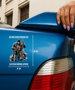 Knight Templar Christian Sticker - He Who Kneels Before God Stands Before Anyone - Christian Stickers, Jesus Stickers & Car Decals for Door, Window, Laptop