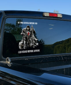 Knight Templar Christian Sticker - He Who Kneels Before God Stands Before Anyone - Christian Stickers, Jesus Stickers & Car Decals for Door, Window, Laptop