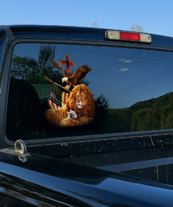Lion Family Car Sticker with Jesus Cross & Eagle - Christian Stickers, Jesus Stickers & Car Decals - Waterproof Vinyl for Car Windows