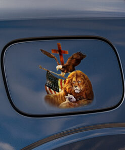 Lion Family Car Sticker with Jesus Cross & Eagle - Christian Stickers, Jesus Stickers & Car Decals - Waterproof Vinyl for Car Windows