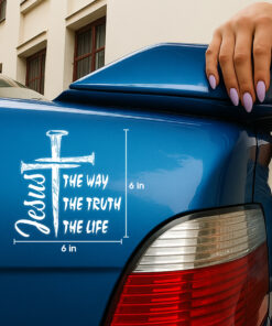 Jesus The Way The Truth The Life Cross Decal - Christian Window Decals for Cars, Bumper Stickers, Religious Truck Vinyl & Christian Car Stickers for Laptop
