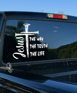 Jesus The Way The Truth The Life Cross Decal - Christian Window Decals for Cars, Bumper Stickers, Religious Truck Vinyl & Christian Car Stickers for Laptop