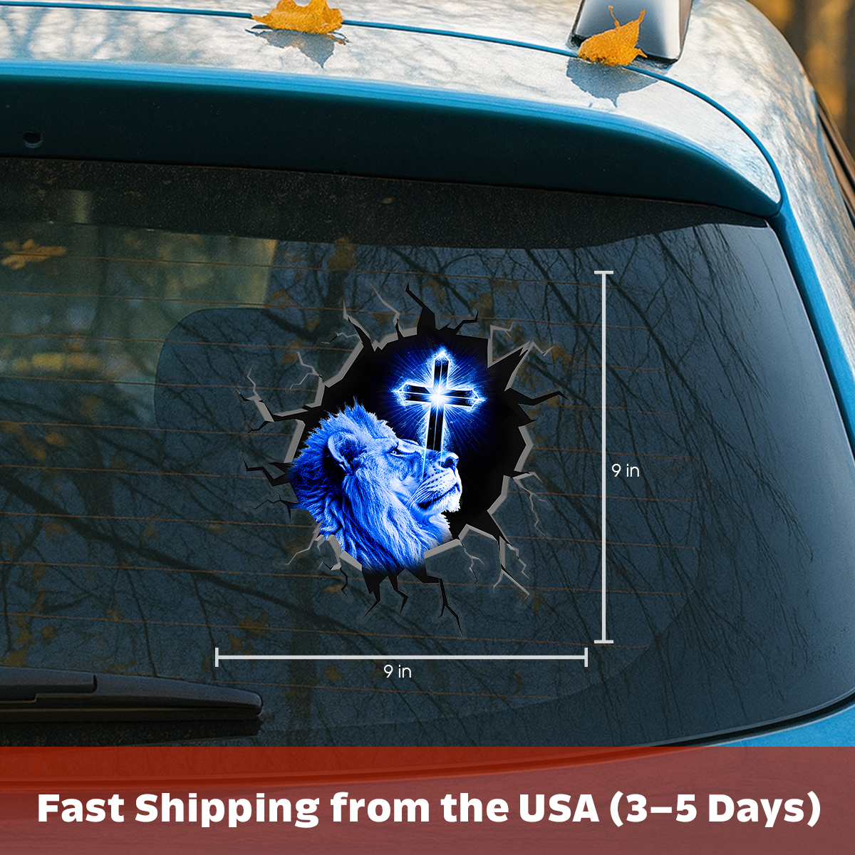 Jesus Lion Car Decal - 3D Broken Glass Effect Faith Over Fear Window Decal - Christian Tags for Vehicles, Calcomanías para Trocas & Estiquer para Carro de Dios