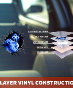 Jesus Lion Car Decal - 3D Broken Glass Effect Faith Over Fear Window Decal - Christian Tags for Vehicles, Calcomanías para Trocas & Estiquer para Carro de Dios