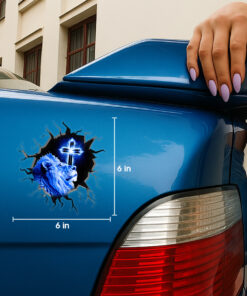 Jesus Lion Car Decal - 3D Broken Glass Effect Faith Over Fear Window Decal - Christian Tags for Vehicles, Calcomanías para Trocas & Estiquer para Carro de Dios