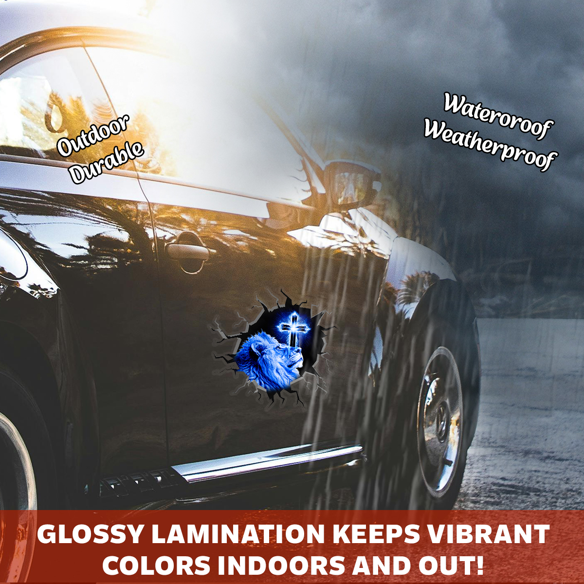 Jesus Lion Car Decal - 3D Broken Glass Effect Faith Over Fear Window Decal - Christian Tags for Vehicles, Calcomanías para Trocas & Estiquer para Carro de Dios