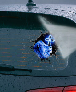 Jesus Lion Car Decal - 3D Broken Glass Effect Faith Over Fear Window Decal - Christian Tags for Vehicles, Calcomanías para Trocas & Estiquer para Carro de Dios