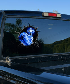 Jesus Lion Car Decal - 3D Broken Glass Effect Faith Over Fear Window Decal - Christian Tags for Vehicles, Calcomanías para Trocas & Estiquer para Carro de Dios