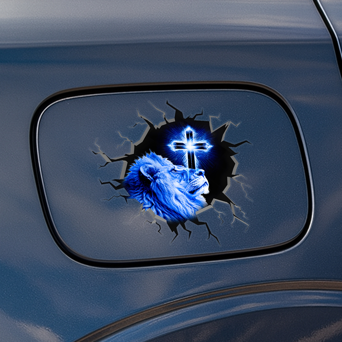 Jesus Lion Car Decal - 3D Broken Glass Effect Faith Over Fear Window Decal - Christian Tags for Vehicles, Calcomanías para Trocas & Estiquer para Carro de Dios