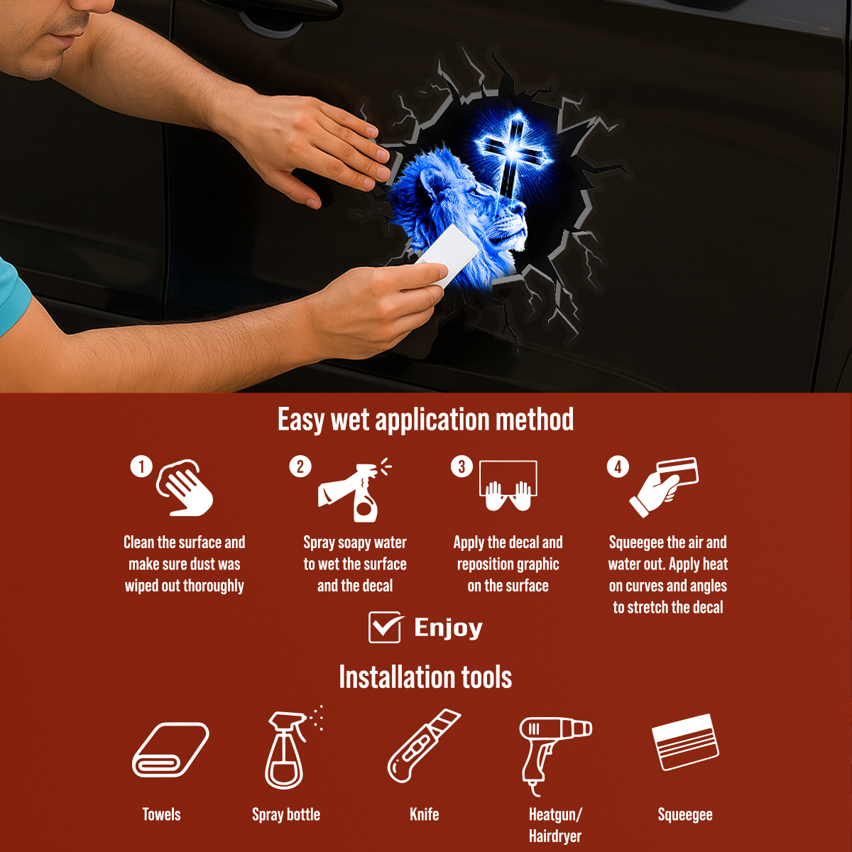 Jesus Lion Car Decal - 3D Broken Glass Effect Faith Over Fear Window Decal - Christian Tags for Vehicles, Calcomanías para Trocas & Estiquer para Carro de Dios