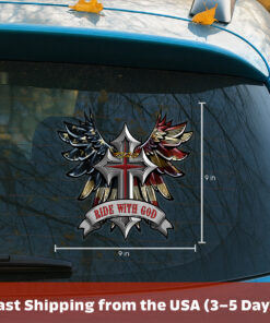 Ride with God Wings and Cross Helmet Sticker - Christian Stickers, Jesus Stickers & Car Decals - Waterproof Vinyl for Motorcycle Tank, Car, Truck, Bumper