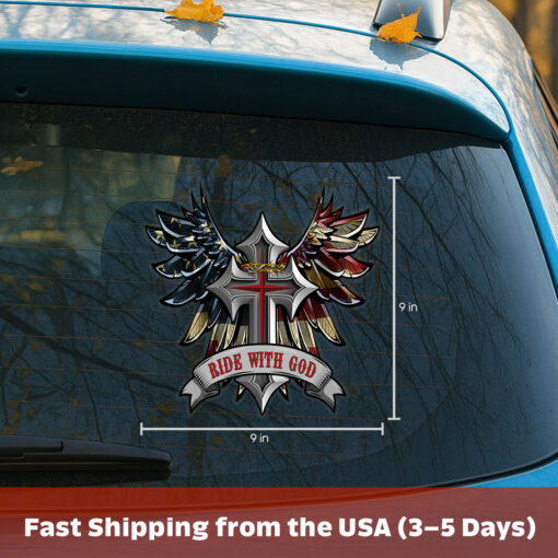 Ride with God Wings and Cross Helmet Sticker - Christian Stickers, Jesus Stickers & Car Decals - Waterproof Vinyl for Motorcycle Tank, Car, Truck, Bumper