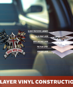 Ride with God Wings and Cross Helmet Sticker - Christian Stickers, Jesus Stickers & Car Decals - Waterproof Vinyl for Motorcycle Tank, Car, Truck, Bumper